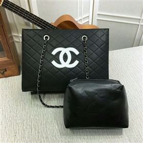 2017 Chanel Calfskin Leather Tote Bag 8809A Black