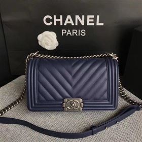 Boy Chanel Flap Bag Original Chevron Leather A67086V Blue