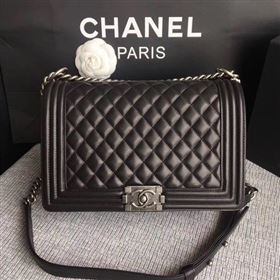 Boy Chanel Flap Bags Original Sheepskin Leather A67088 Black