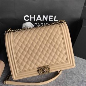 Boy Chanel Flap Shoulder Bag Apricot Original Cannage Pattern A67087 Gold