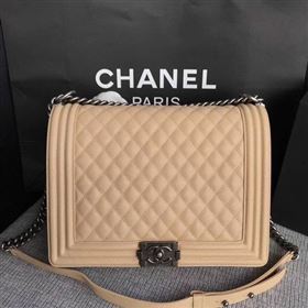 Boy Chanel Flap Shoulder Bag Apricot Original Cannage Pattern A67087 Silver