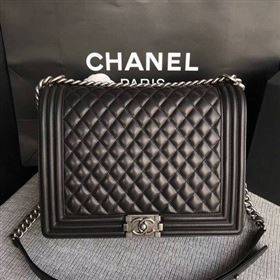 Boy Chanel Flap Shoulder Bag Black Original Sheepskin Leather A67087 Silver