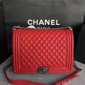 Boy Chanel Flap Shoulder Bag Red Original Cannage Pattern A67087 Silver