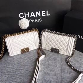 Boy Chanel Flap Shoulder Bag Sheepskin Leather A67085 White