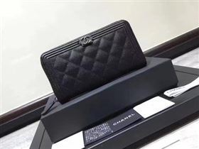 Boy Chanel Zip Around Wallet Black Cannage Pattern CHA5264 Silver