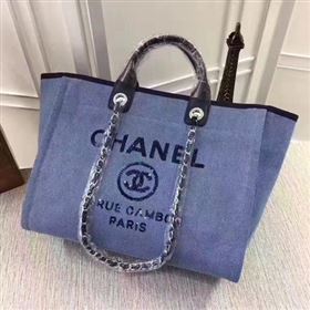 chaneI Canvas Tote Shopping Bag A68046 Blue