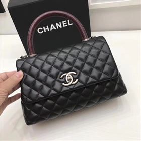 Chanel Classic Red Top Handle Bag Original Leather A92991 Black