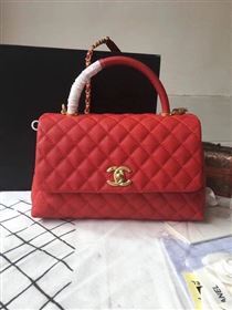 Chanel Classic Red Top Handle Bag Red Original Leather A92292 Gold