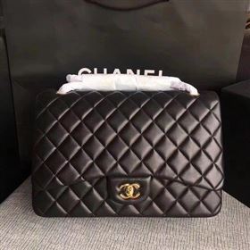 Chanel Maxi Quilted Classic Flap Bag Black Sheepskin Leather A58601 Gold