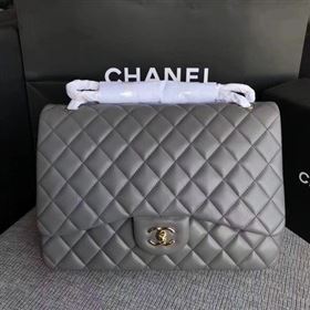 Chanel Maxi Quilted Classic Flap Bag Grey Sheepskin Leather A58601 Gold