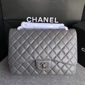 Chanel Maxi Quilted Classic Flap Bag Grey Sheepskin Leather A58601 Silver