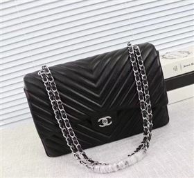 Chanel Maxi Classic Flap Bag Black Chevron Sheepskin Leather A58601 Silver