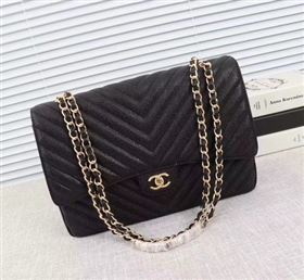chaneI Maxi Quilted Classic Flap Bag Black Chevron Cannage Pattern A58601 Gold