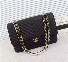 Chanel Maxi Quilted Classic Flap Bag Black Chevron Cannage Pattern A58601 Gold