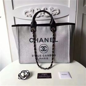 chaneI Medium Original Canvas Leather Tote Shopping Bag 66941J