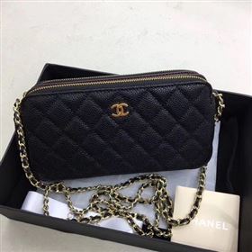 Chanel Shoulder Bag Black Cannage Pattern Leather CHA6845 Gold