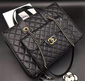 Chanel Tote Shopper Bag Sheepskin Leather A6689 Black