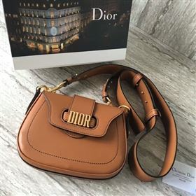 Christin Dior Calfskin Leather Shoulder Bag A0651 Brown