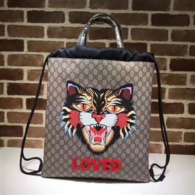 Gucci Angry Cat Print Soft GG Supreme Drawstring Backpack 473872 Angry Cat