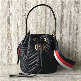 Gucci GG Marmont Quilted Leather Bucket Bag 476674 Black