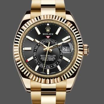 Rolex Sky-Dweller 326938 Yellow Gold Black Dial 42mm Mens Watch (w15326014)