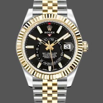 Rolex Sky-Dweller 326933 Stainless Steel Yellow Gold Black Dial 42MM Mens Watch (w15326054)