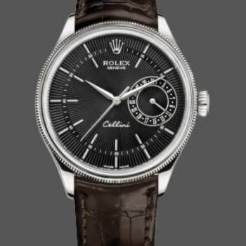 Rolex Cellini Date 50519 Brown Leather Black Dial 39mm Mens Watch (w15326057)
