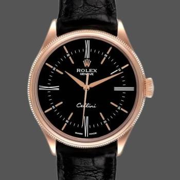 Rolex Cellini Time 50505 Black Leather Strap Black Dial 39mm Mens Watch (w15326065)