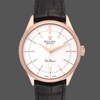 Rolex Cellini Time 50505 Black Leather Strap White Dial 39mm Mens Watch (w15326070)