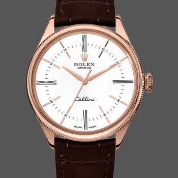 Rolex Cellini Time 50505 Brown Leather Strap White Dial 39mm Mens Watch (w15326084)