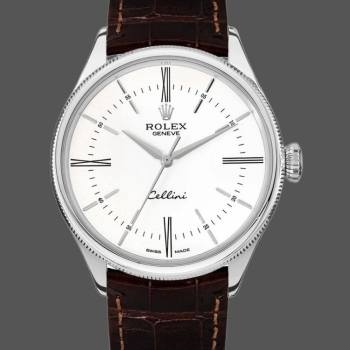 Rolex Cellini Time 50509 Brown Leather Strap White Dial 39mm Mens Watch (w15326085)