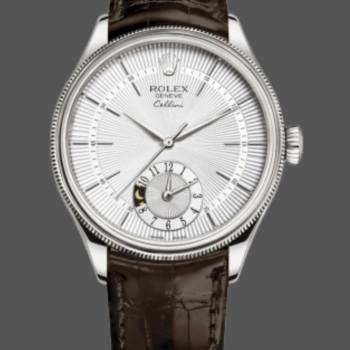 Rolex Cellini Dual Time 50529 Silver Dial Brown Strap 39mm Mens Watch (w15326091)