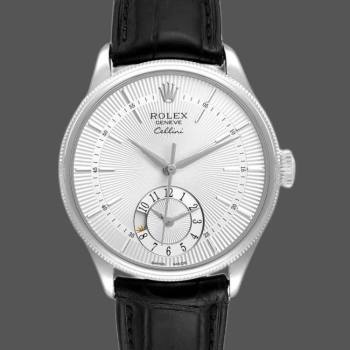 Rolex Cellini Dual Time 50529 Silver Sunburst Dial Black Leather Strap 39mm Mens Watch (w15326108)