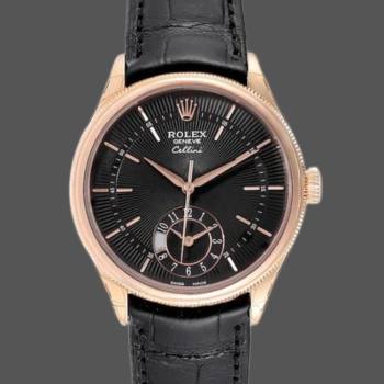 Rolex Cellini Dual Time 50525 Black Dial Black Leather Strap 39mm Mens Watch (w15326114)
