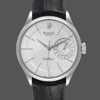 Rolex Cellini Date 50519 Black Leather Silver Dial 39mm Mens Watch (w15326125)