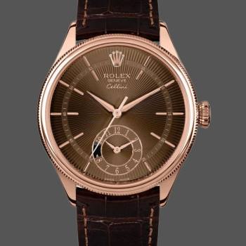 Rolex Cellini Dual Time 50525 Brown Guilloche Dial Brown Leather Strap 39mm Mens Watch (w15326136)