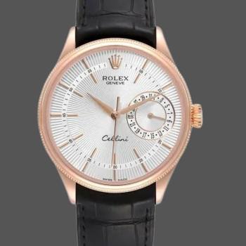 Rolex Cellini Date 50515 Rose Gold Silver Guilloche Index Dial 39mm Mens Watch (w15326137)