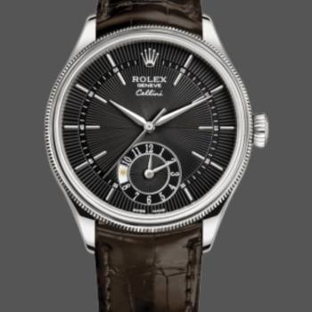 Rolex Cellini Dual Time 50529 Black Dial Brown Leather Strap 39mm Mens Watch (w15326144)