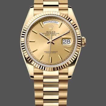 Rolex Day-Date 128238 Fluted Bezel Champagne Index Dial 36MM Unisex Watch (w15326238)