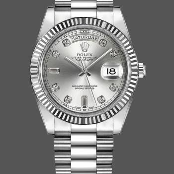 Rolex Day-Date 218239 Diamond Silver Dial White Gold 41MM Mens Watch (w15326616)
