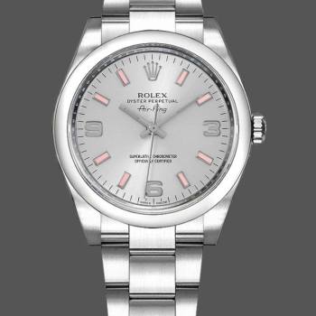 Rolex Oyster Perpetual Air-King 114200 Silver Dial Pink Baton 34mm Unisex watch (w15326816)