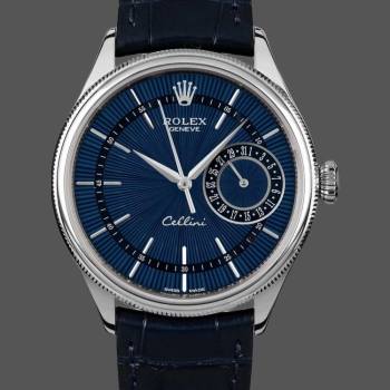 Rolex Cellini Date 50519 Blue Dial Blue Leather Strap 39MM Mens Watch (w15326845)