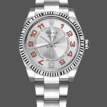Rolex Oyster Perpetual Air-King 114234 Silver Orange Arabic Dial 34mm Unisex Watch (w15326892)