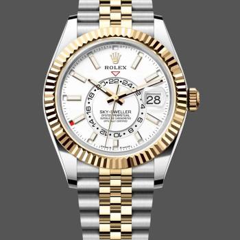 Rolex Sky Dweller 42 White Dial Yellow Gold Stainless Steel Jubilee 336933 0006 (w22056607)