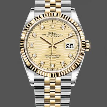 Rolex Datejust 36 126233 0045 Champagne Fluted Motif Diamond Dial (w22083792)