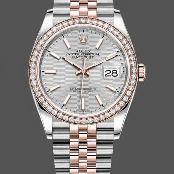 Rolex Datejust 36 Steel & Everose Gold Silver Fluted-Motif Dial Diamond Bezel M126281RBR 0021 Women Watch (w22086295)