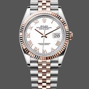 Rolex Datejust m126231 0015 36mm White Roman Steel & Rose Gold Women Watch (w22547225)