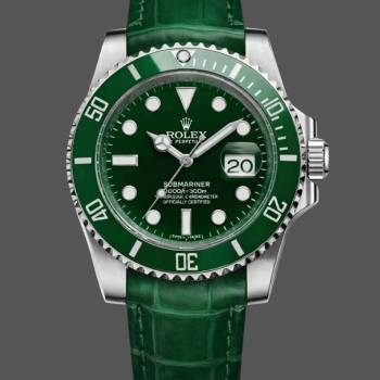 Rolex Submariner 116610LV 1:1 Clone Green Dial Leather Strap (w26682024)