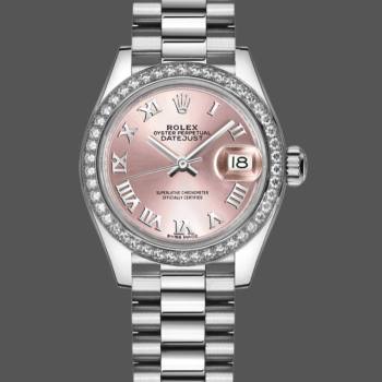 Rolex Datejust Diamond Bezel Pink Dial Roman Numerals hour markers 279136RBR 28mm Lady Watch (w15325459)