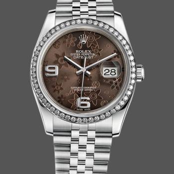 Rolex Datejust 116244 Stainless Steel Chocolate Floral Dial 36mm Unisex Watch (w15325469)